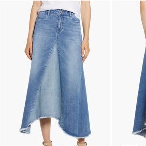 High-Low Denim A-Line Skirt in Light Blue